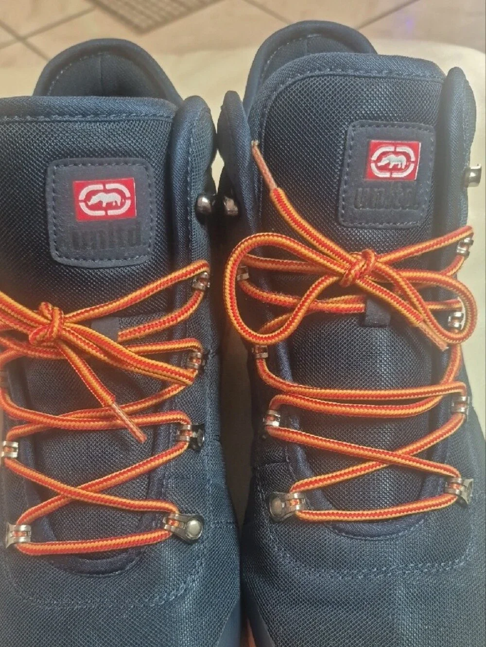 Men's Navy and Orange High-Top Outdoor Sneakers